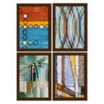Quadros Abstrato Geométrico Moldura Marrom 33x43cm 4un