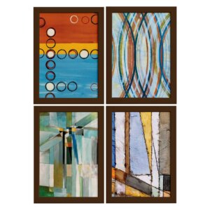 Quadros Abstrato Geométrico Moldura Marrom 33x43cm 4un