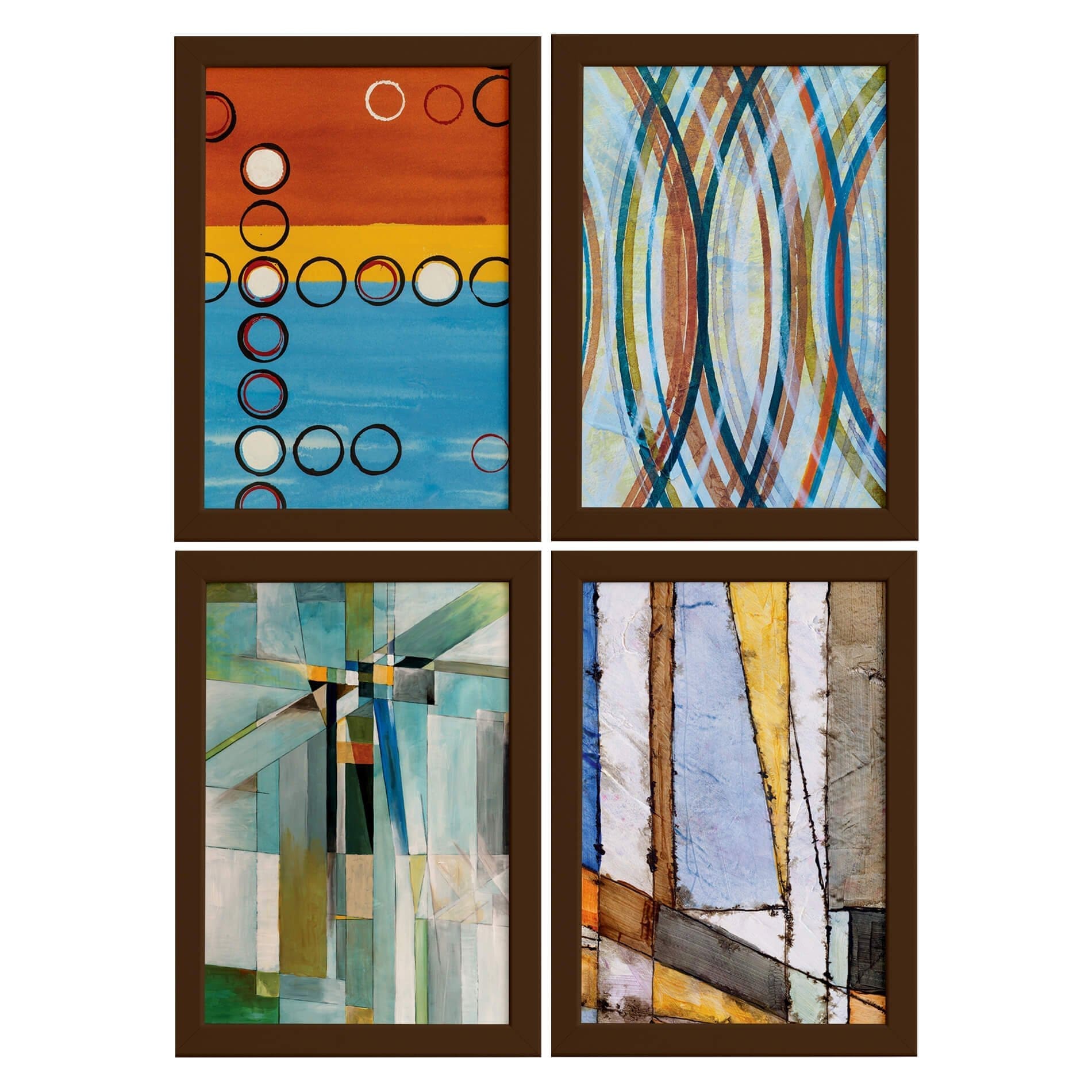 Quadros Abstrato Geométrico Moldura Marrom 33x43cm 4un