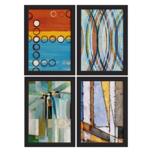 Quadros Abstrato Geométrico Moldura Preta 33x43cm 4un 