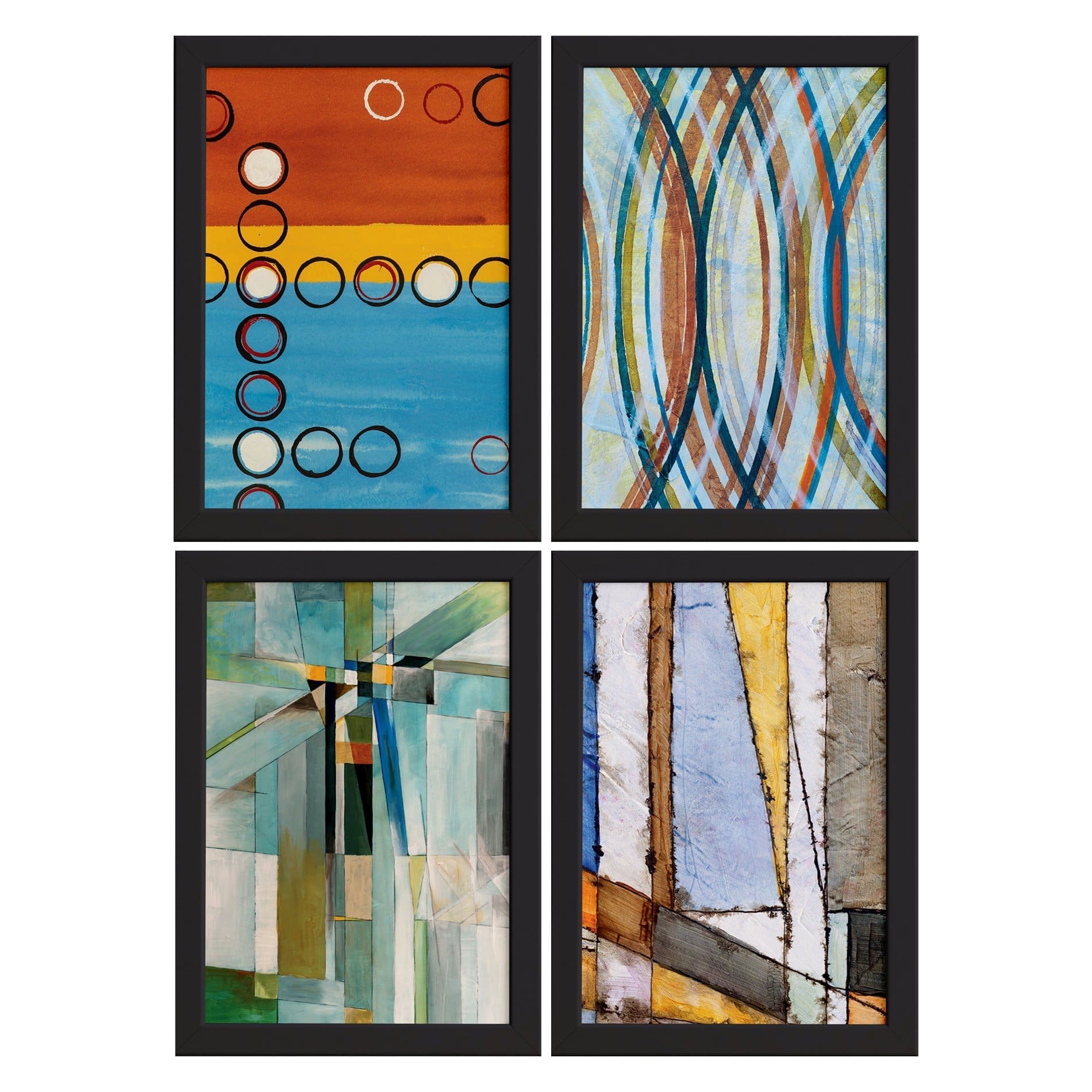 Quadros Abstrato Geométrico Moldura Preta 33x43cm 4un 