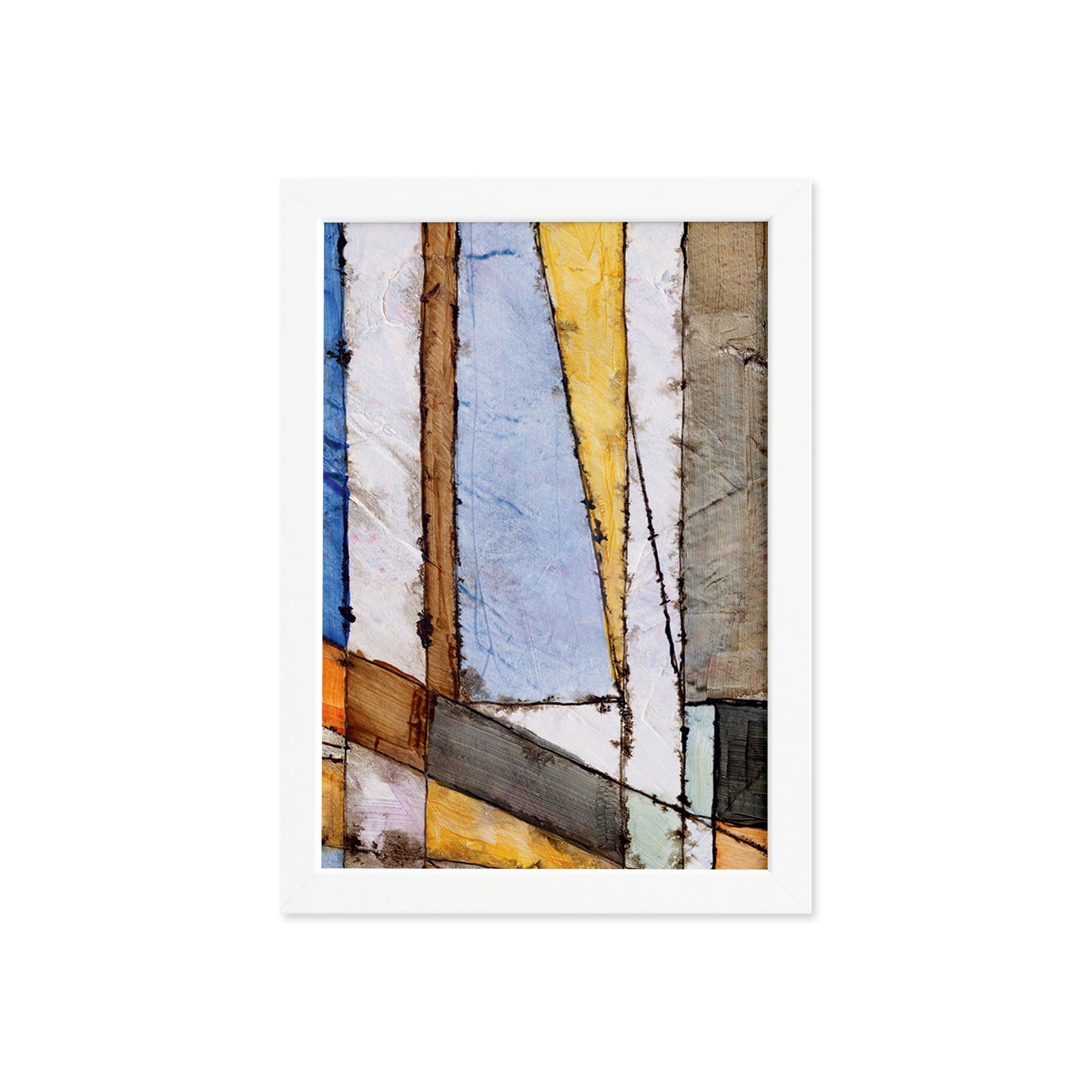 Quadro Abstrato Geométrico Colorido Moldura Branca