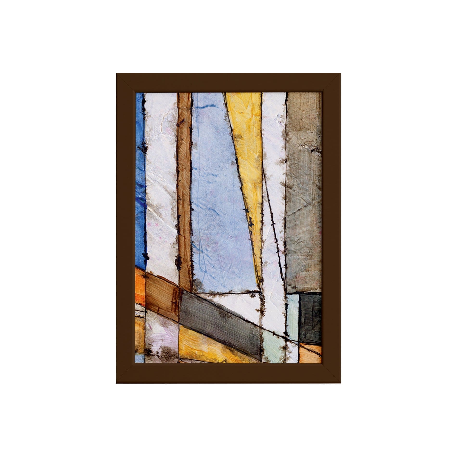 Quadro Abstrato Geométrico Colorido Moldura Marrom