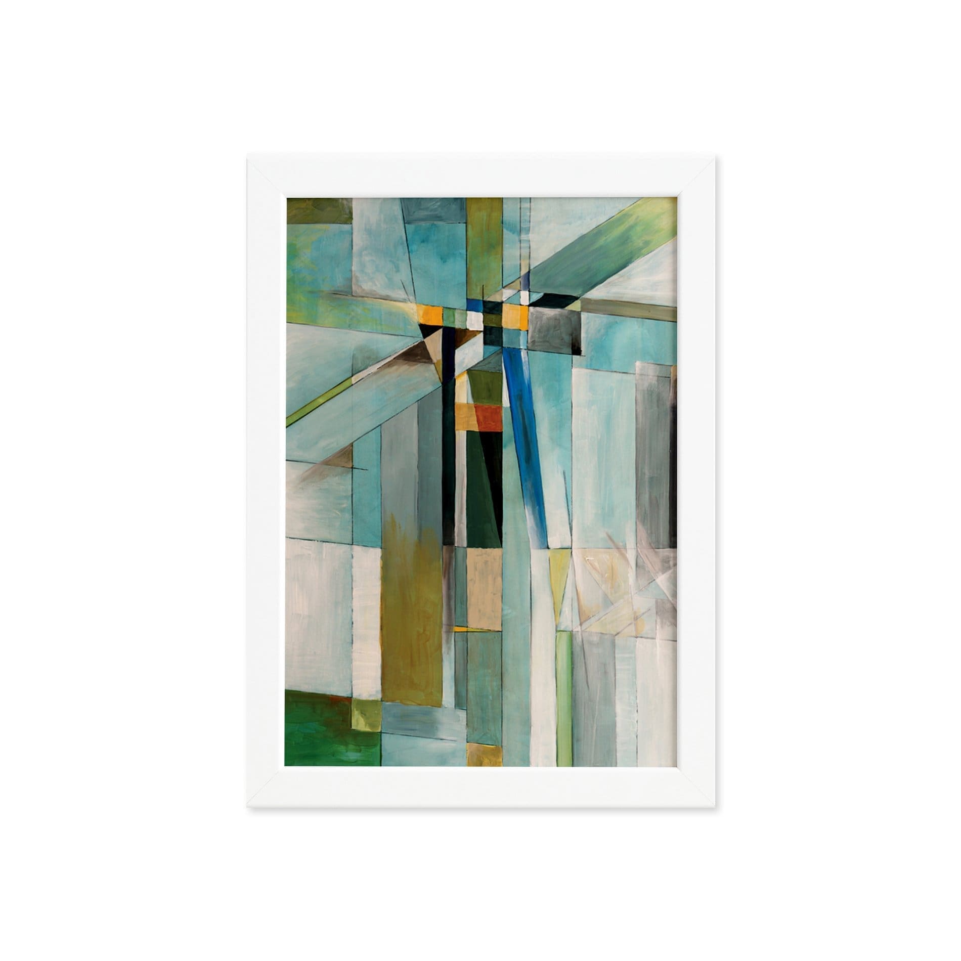 Quadro Abstrato Geométrico Pintura Moldura Branca 