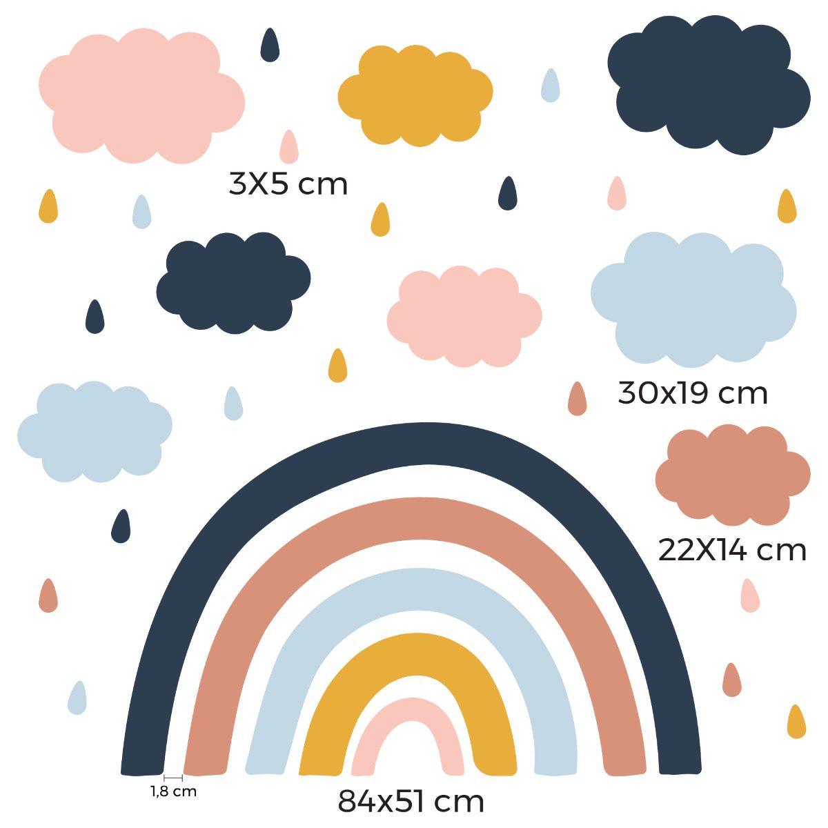 Adesivo de Parede Arco Íris e Chuva de Amor Cobre 2m²