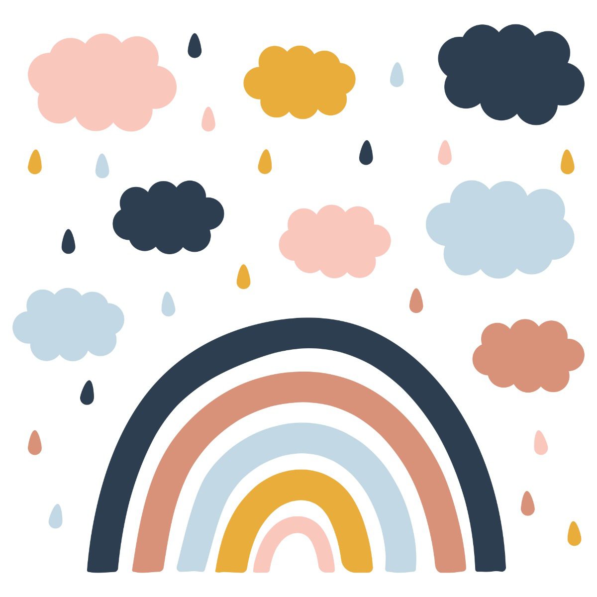 Adesivo de Parede Arco Íris e Chuva de Amor Cobre 2m²
