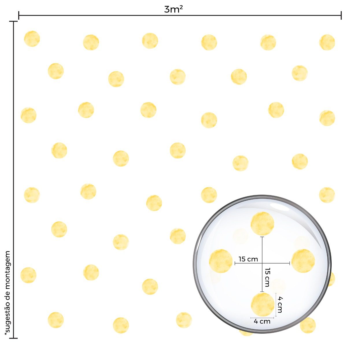 Adesivo de Parede Bolinhas Aquarela Amarelo 4cm 144un