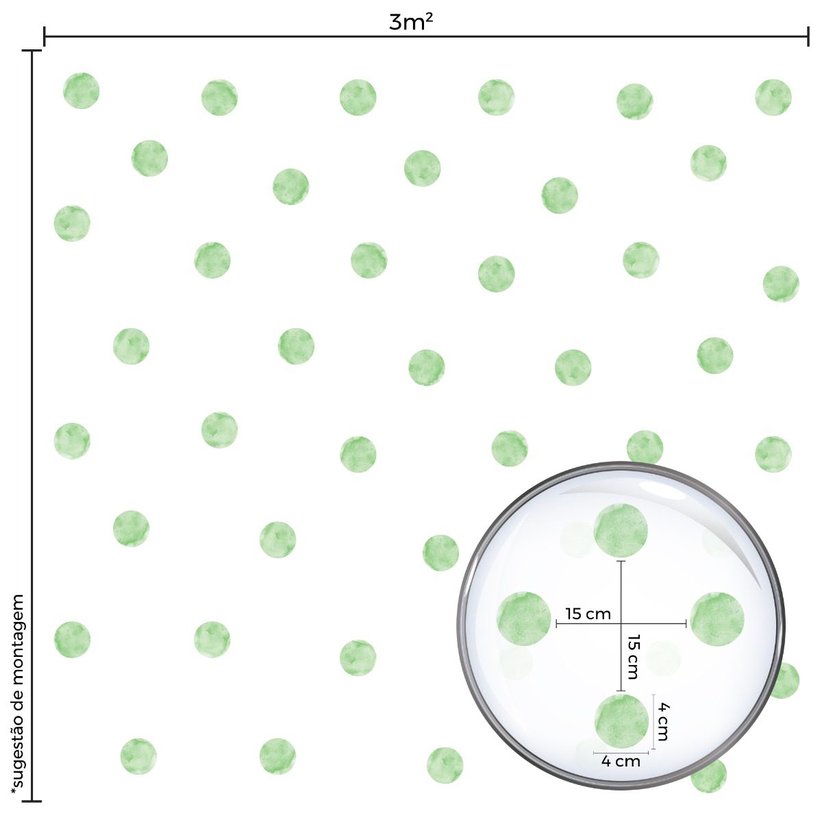 Adesivo de Parede Bolinhas Aquarela Verde 4cm 144un