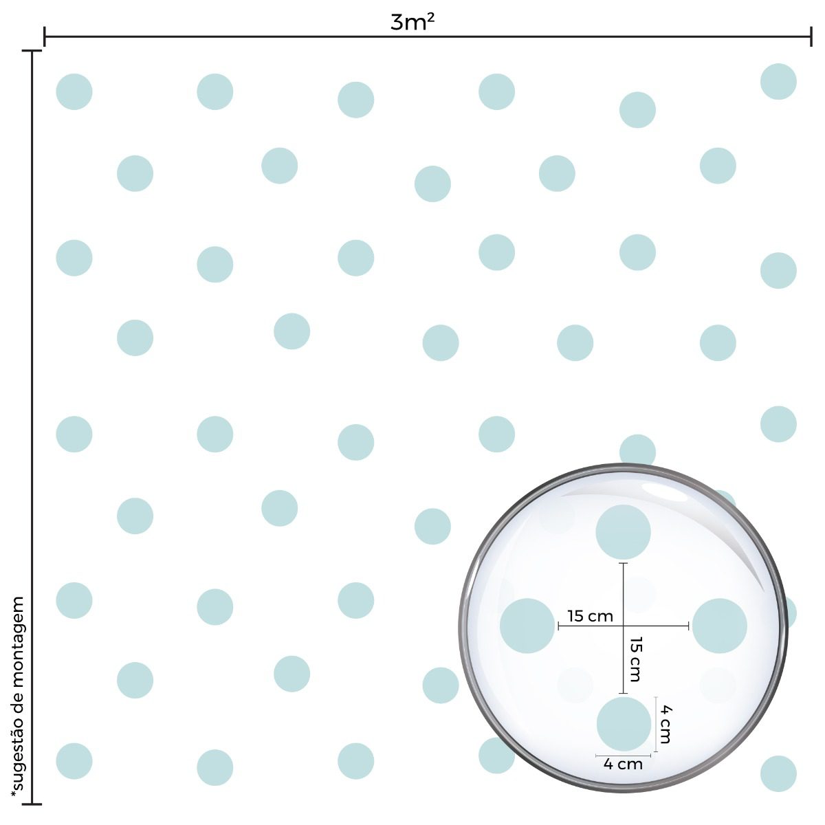 Adesivo de Bolinhas em Azul Bebê Clarinho 144un Cobre 3m²