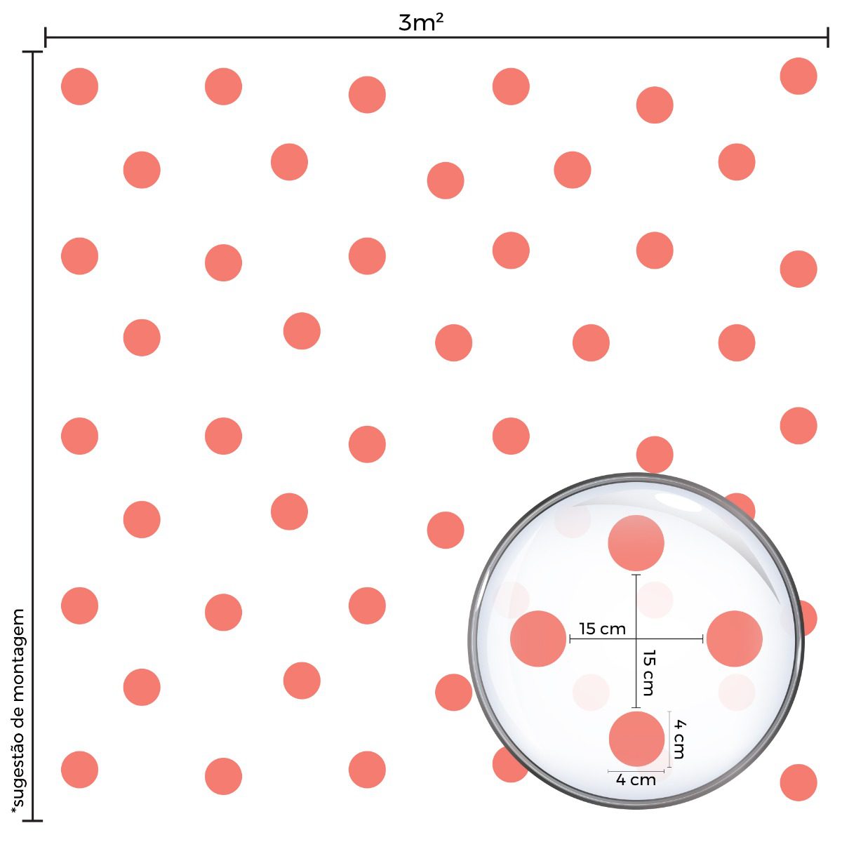 Adesivo de Bolinhas em Coral 144un Cobre 3m²