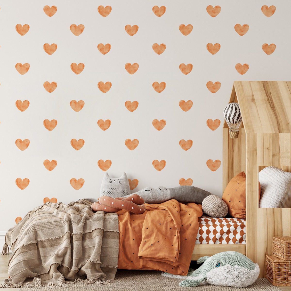 Adesivo de Parede Corações Aquarela Laranja 55 un Cobre 5m²