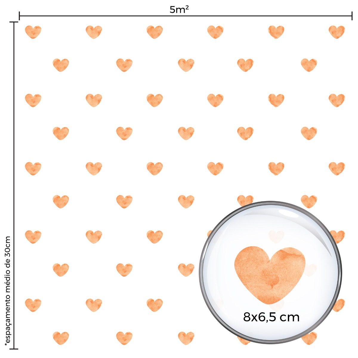 Adesivo de Parede Corações Aquarela Laranja 55 un Cobre 5m²