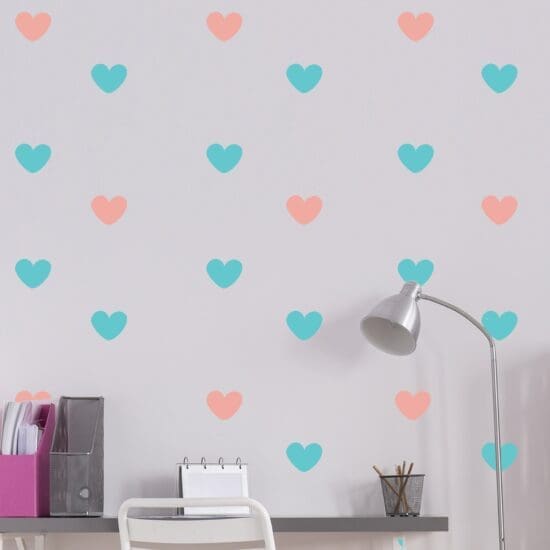 Adesivo de Parede Infantil Coração Rosa e Azul