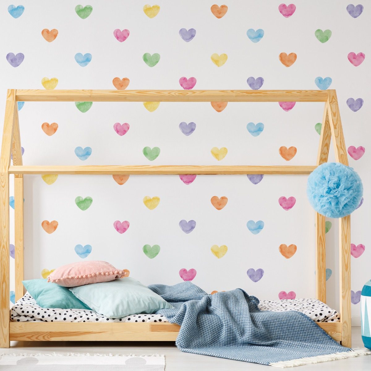 Adesivo de Parede Corações Aquarela Colorida 55 un Cobre 5m²