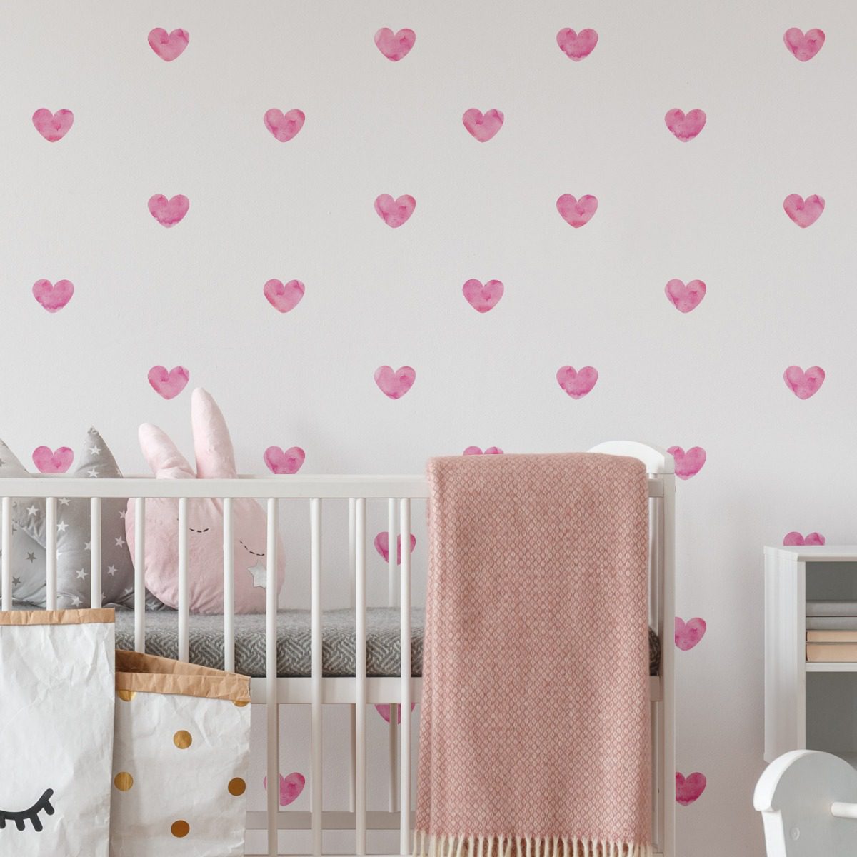 Adesivo de Parede Corações Aquarela Rosa 55 un Cobre 5m2