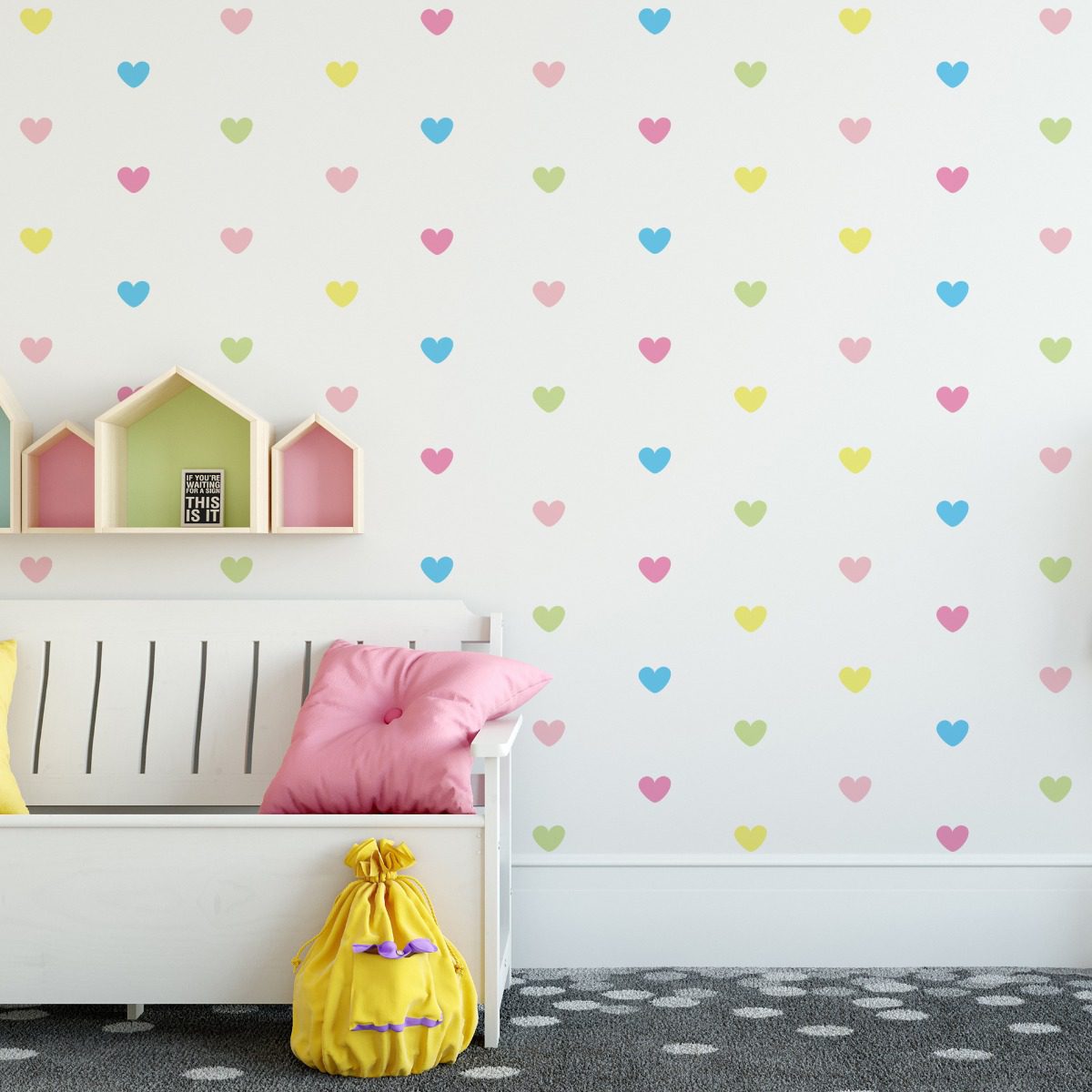 Adesivo de Parede Corações Candy Colors 5cm 55un
