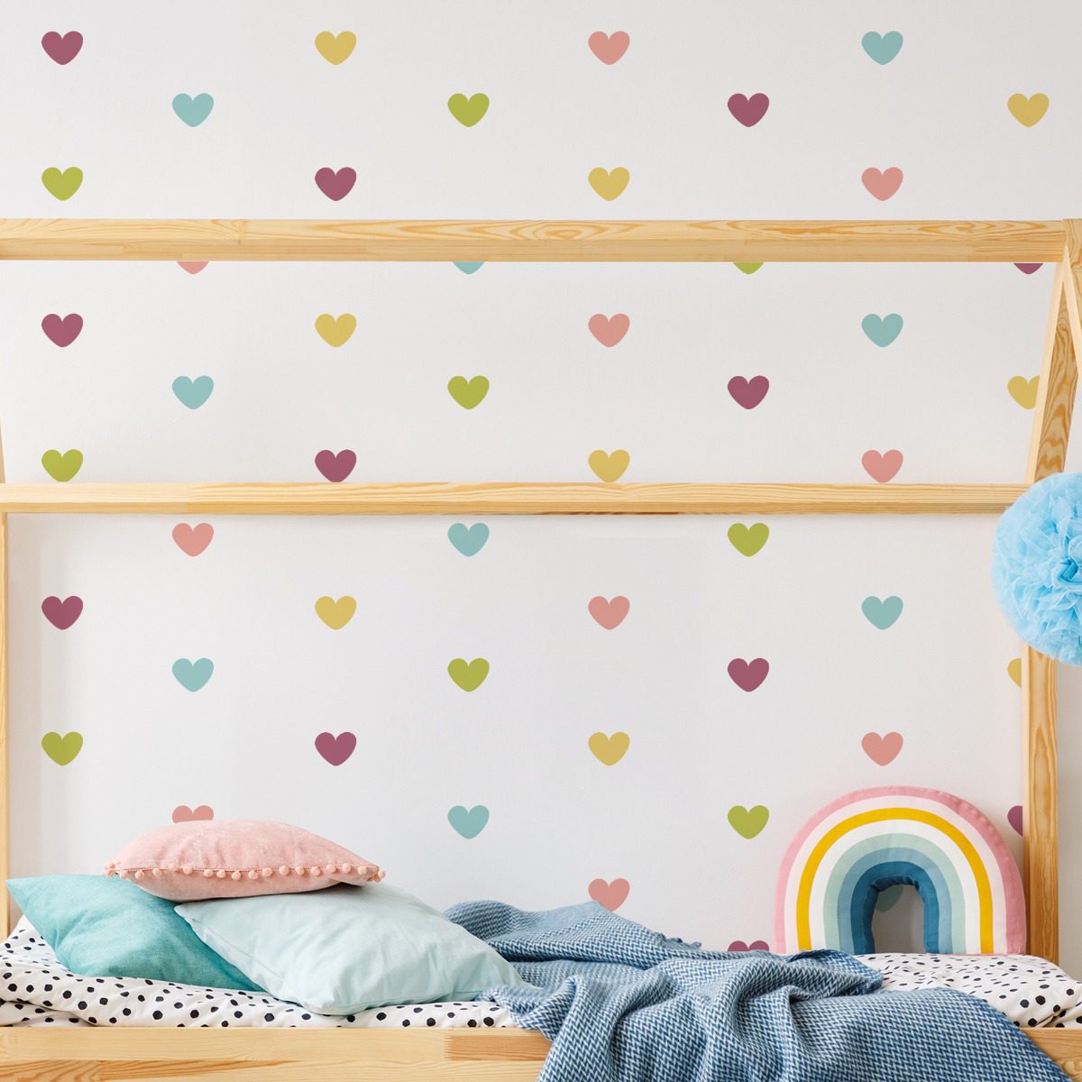 Adesivo de Parede Corações Coloridos 5cm 55un
