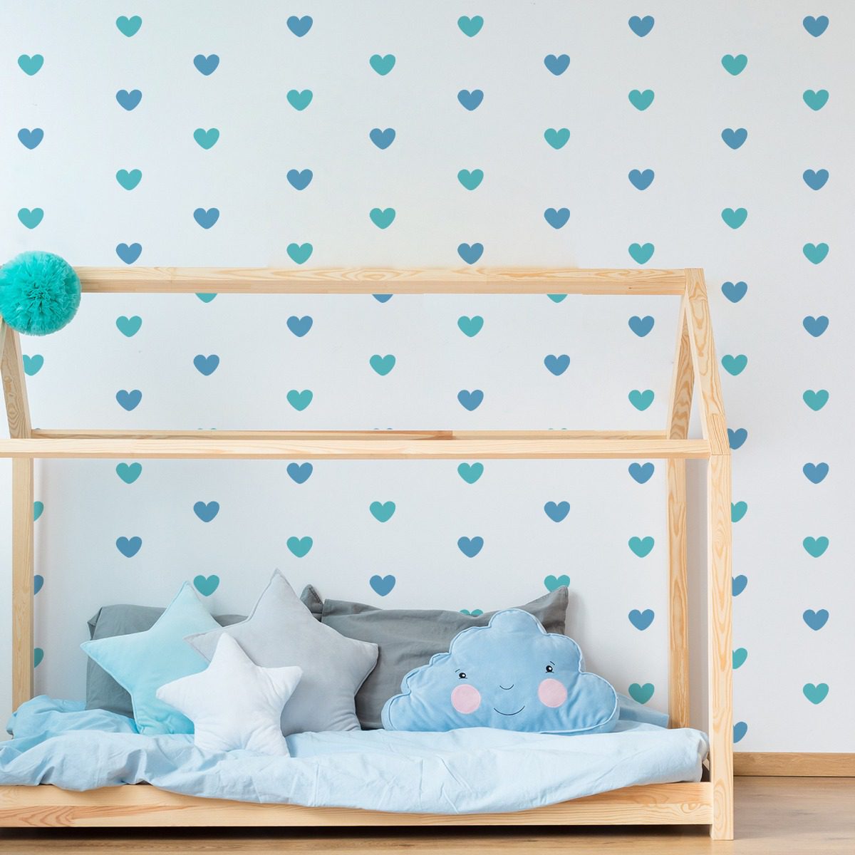 Adesivo de Parede Corações Tons de Azul 5cm 55un