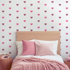 Adesivo de Parede Corações Tons de Rosa 5cm 55un 