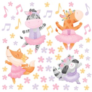 Adesivo de Parede Infantil Animais Ballet,Adesivo de Parede Infantil Animais Ballet