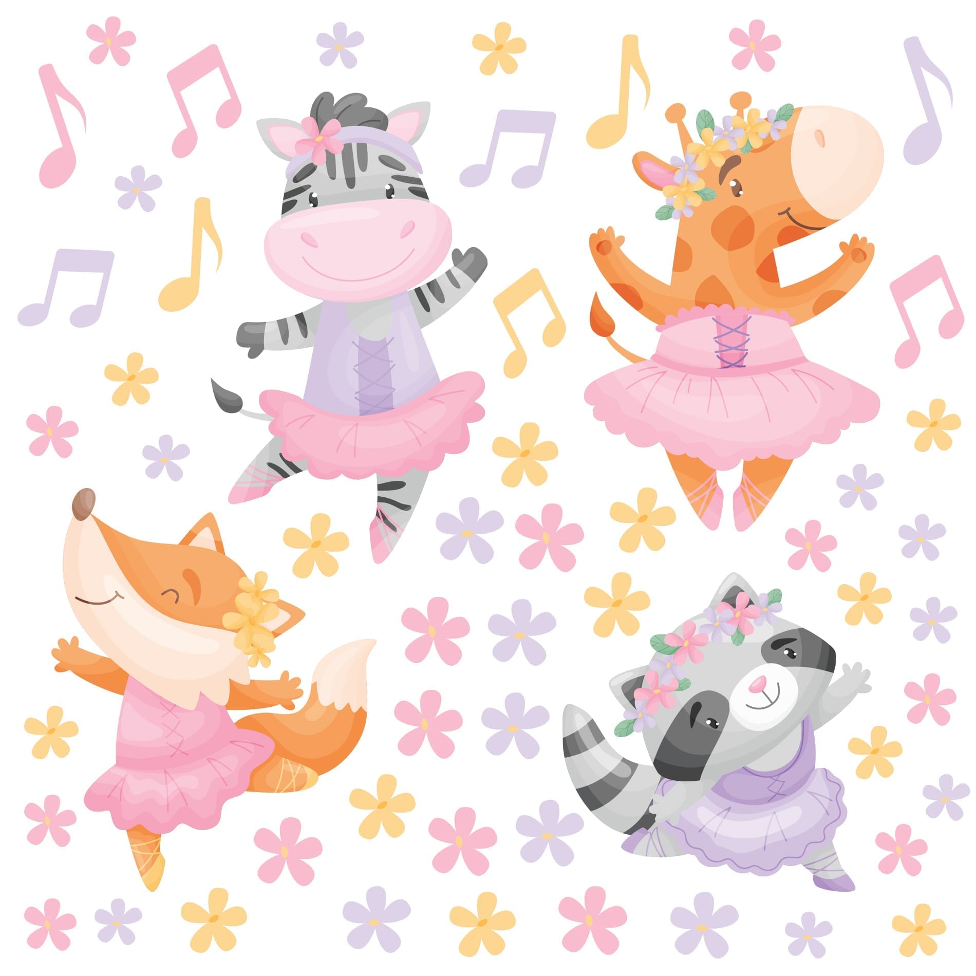 Adesivo de Parede Infantil Animais Ballet,Adesivo de Parede Infantil Animais Ballet