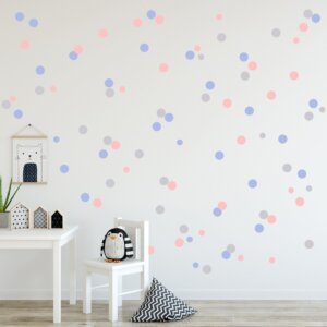 Adesivo Infantil Bolinhas Tons de Azul, Cinza e Rosa