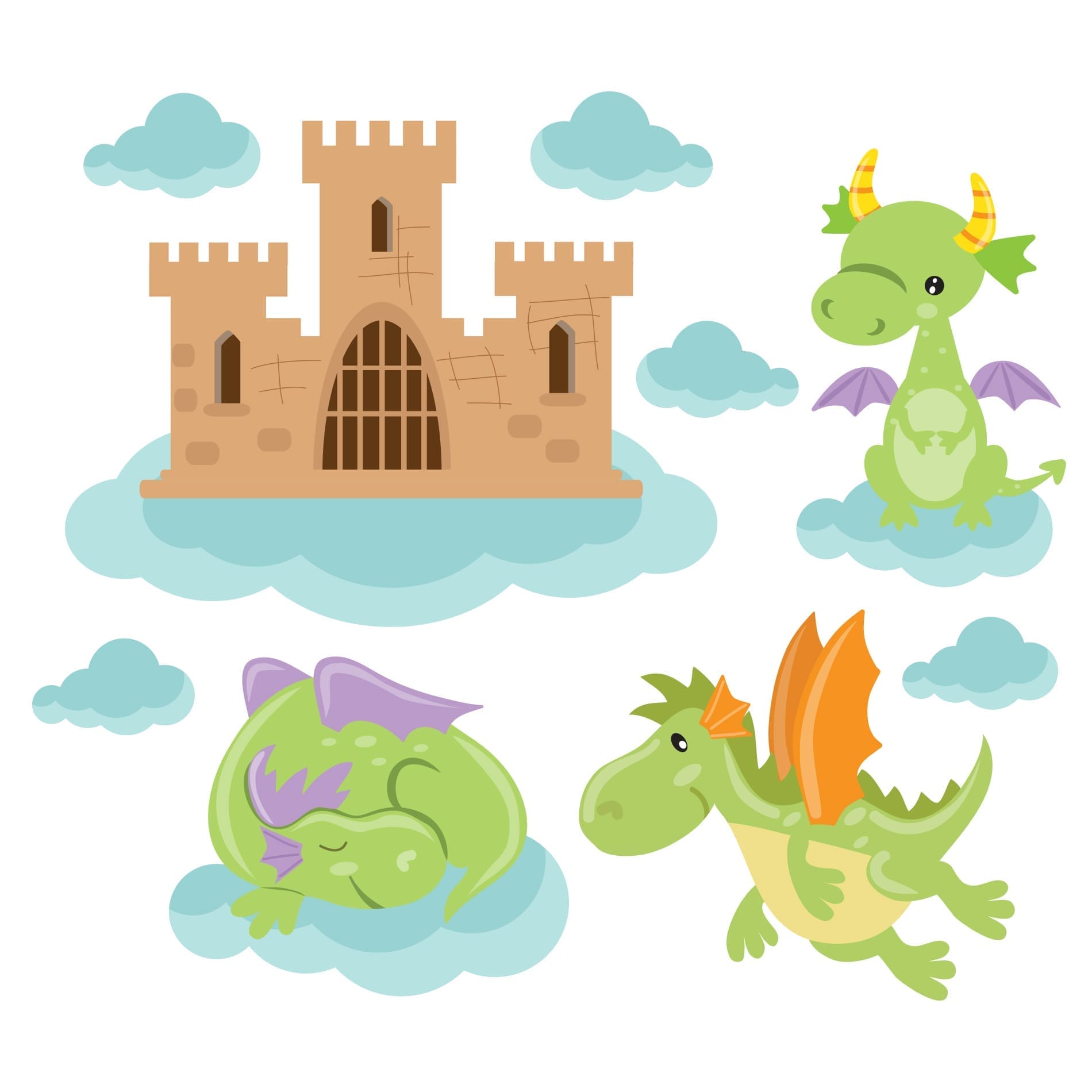 Adesivo de Parede Infantil Dragões Alados,Adesivo de Parede Infantil Dragões Alados