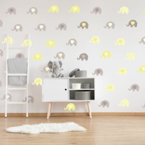 Adesivo de Parede Infantil Elefante Amarelo e Cinza