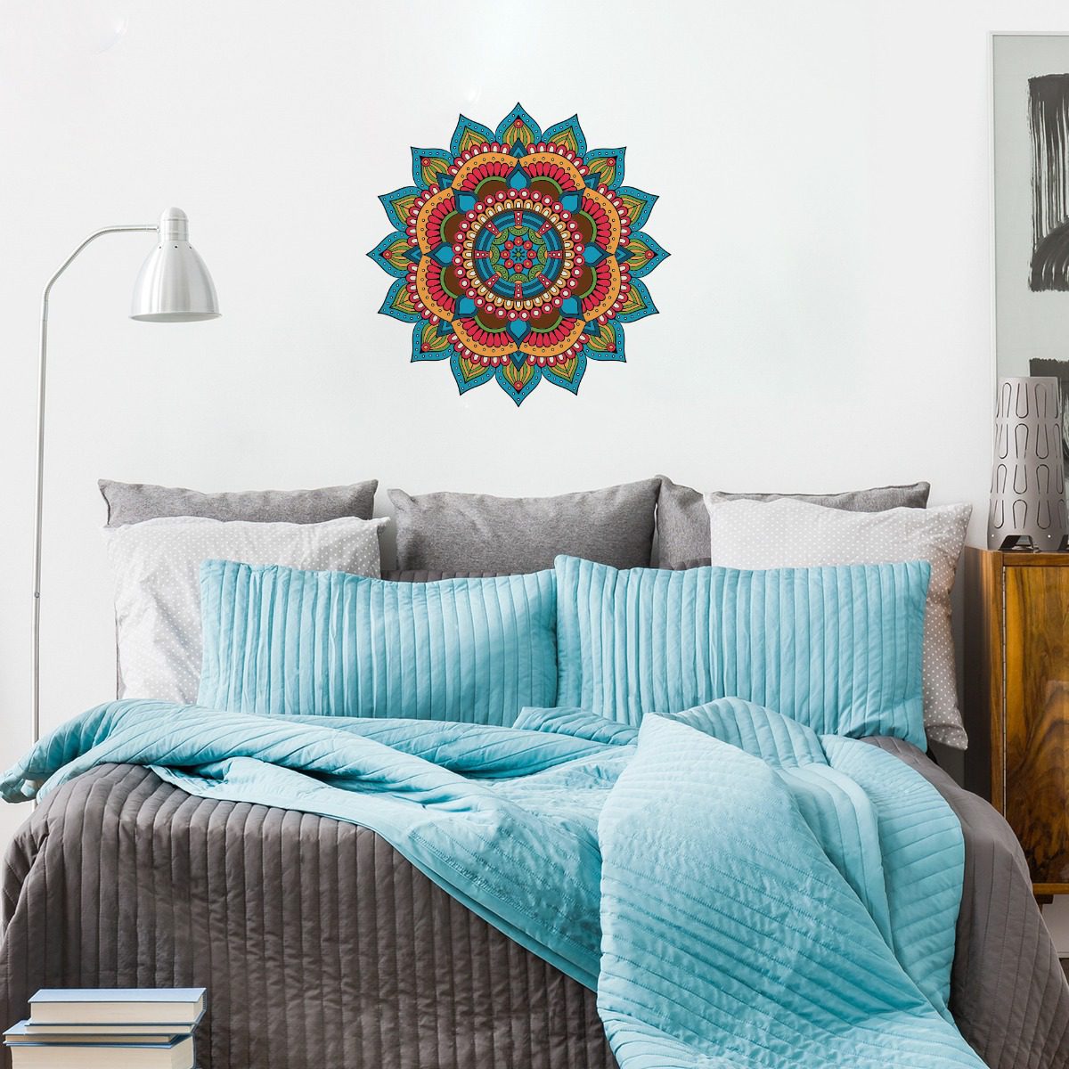 Adesivo de Parede para Sala Mandala Azul Turquesa