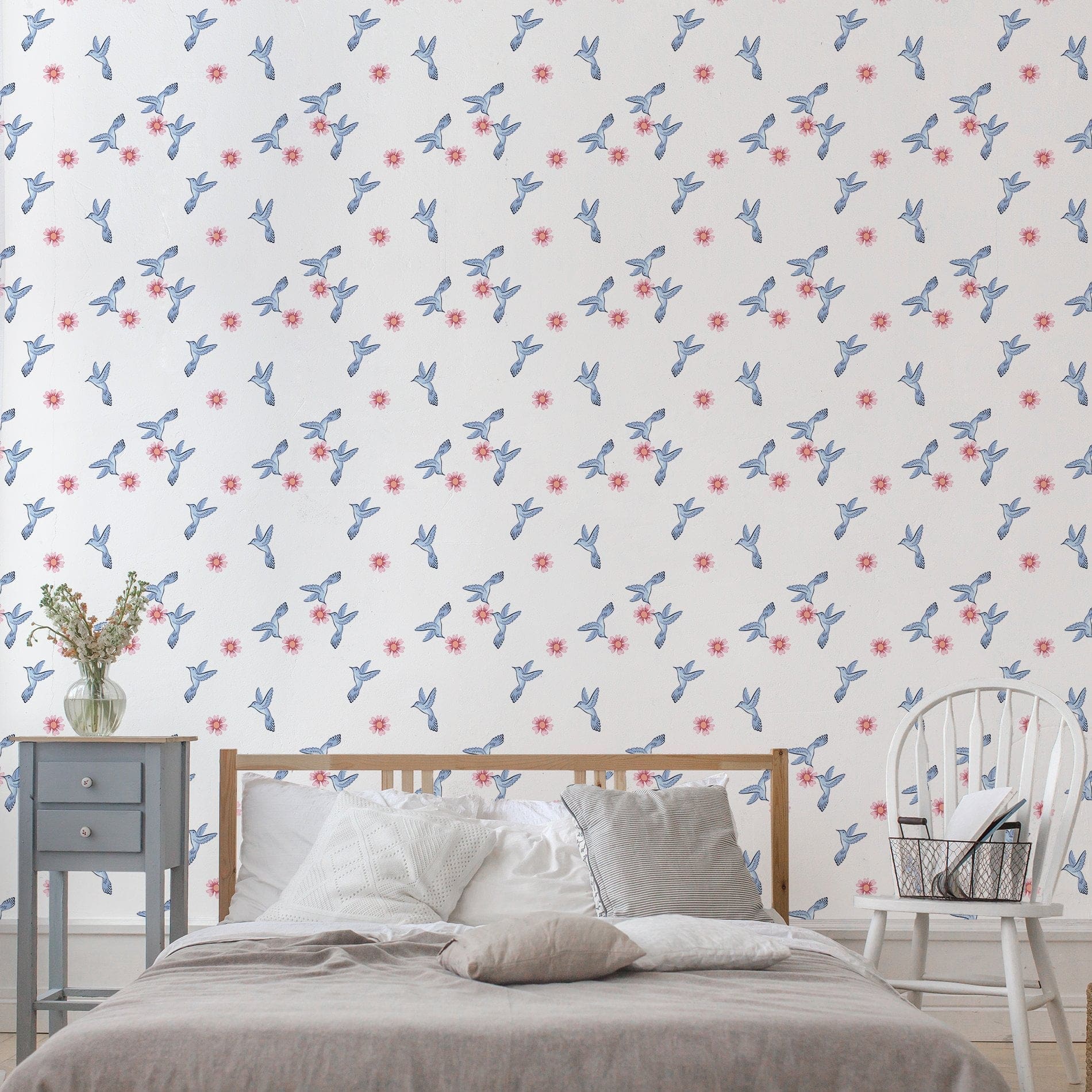 Papel de Parede Adesivo Floral Pássaros