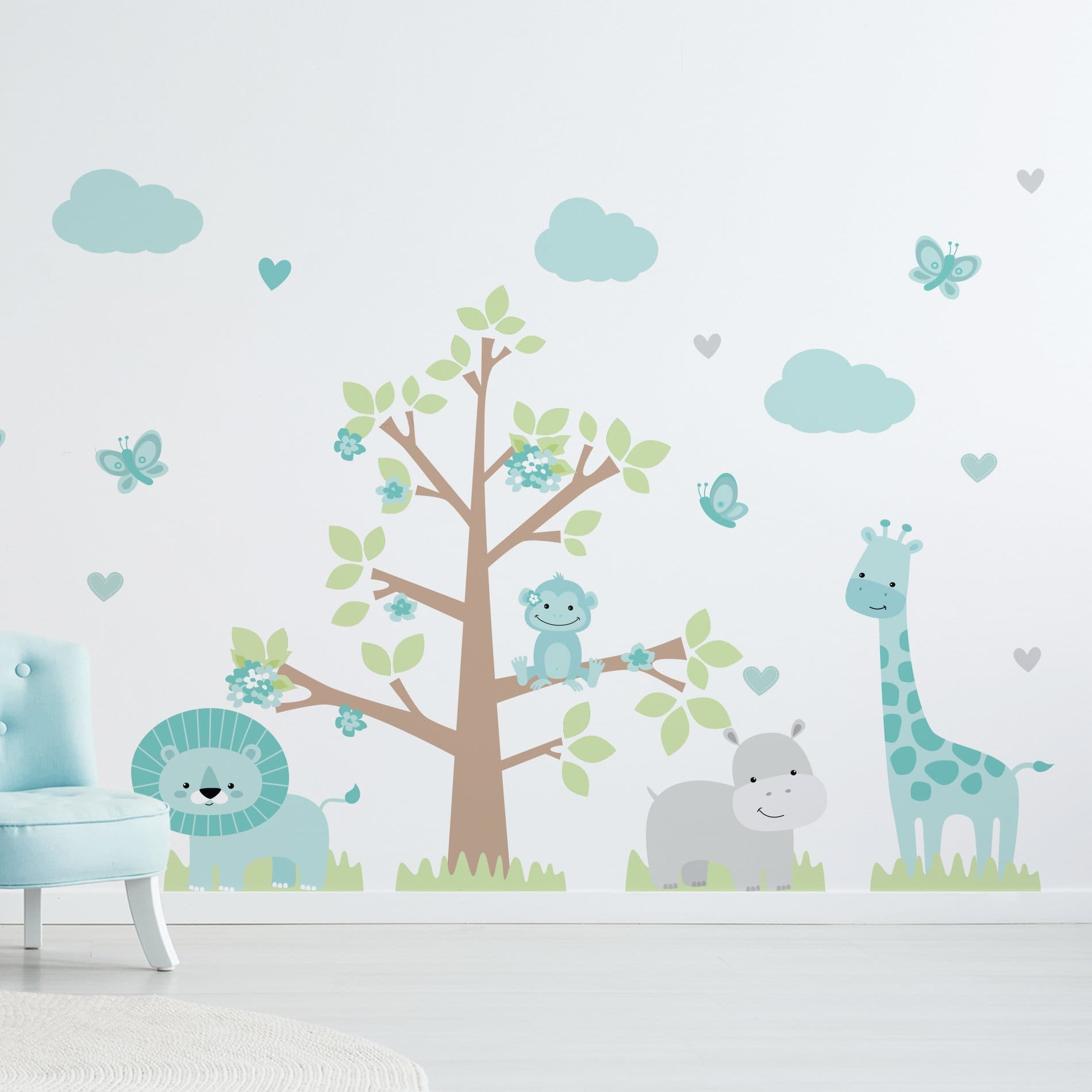 Adesivo de Parede Infantil Safari Menina Azul Turquesa