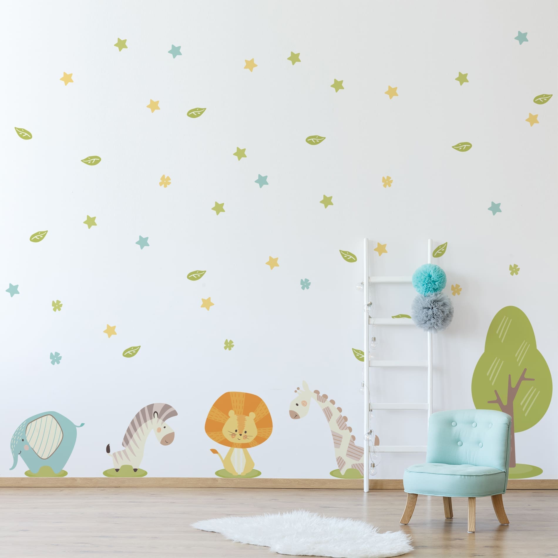 Adesivo de Parede Animais Safari Minimalista Infantil