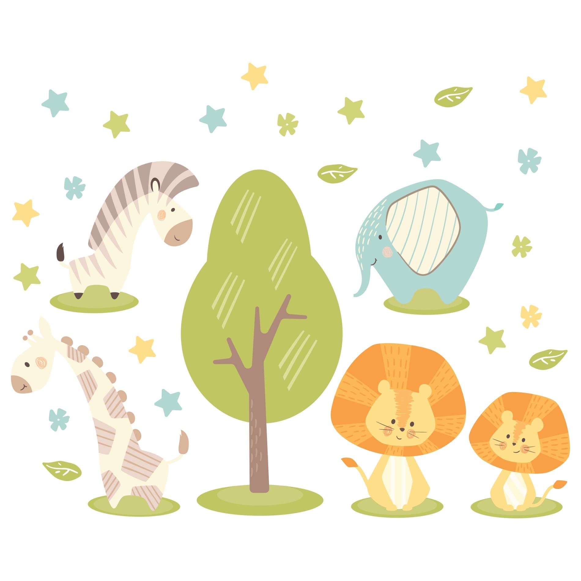 Adesivo de Parede Animais Safari Minimalista Infantil,Adesivo de Parede Animais Safari Minimalista Infantil
