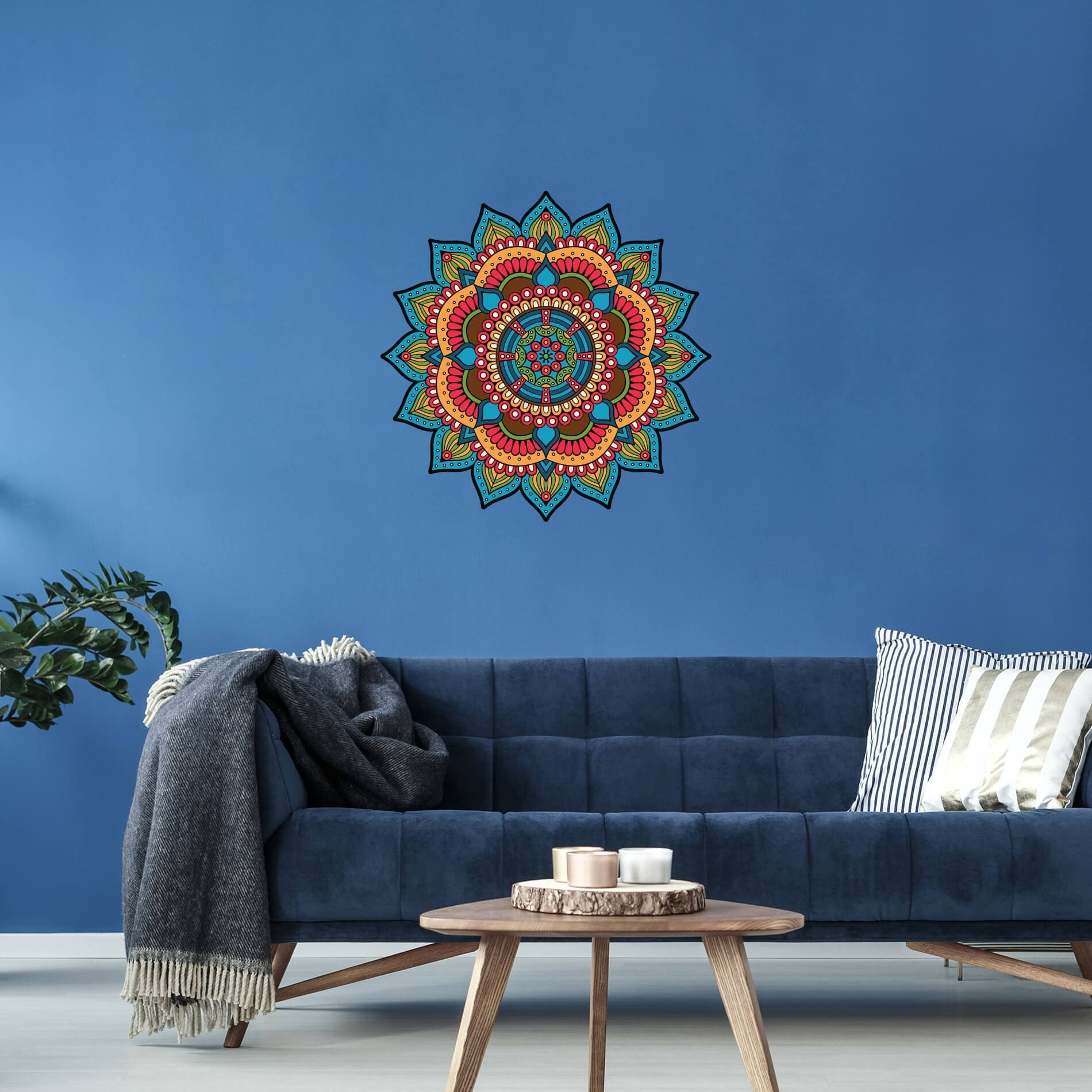 Adesivo de Parede para Sala Mandala Azul Turquesa