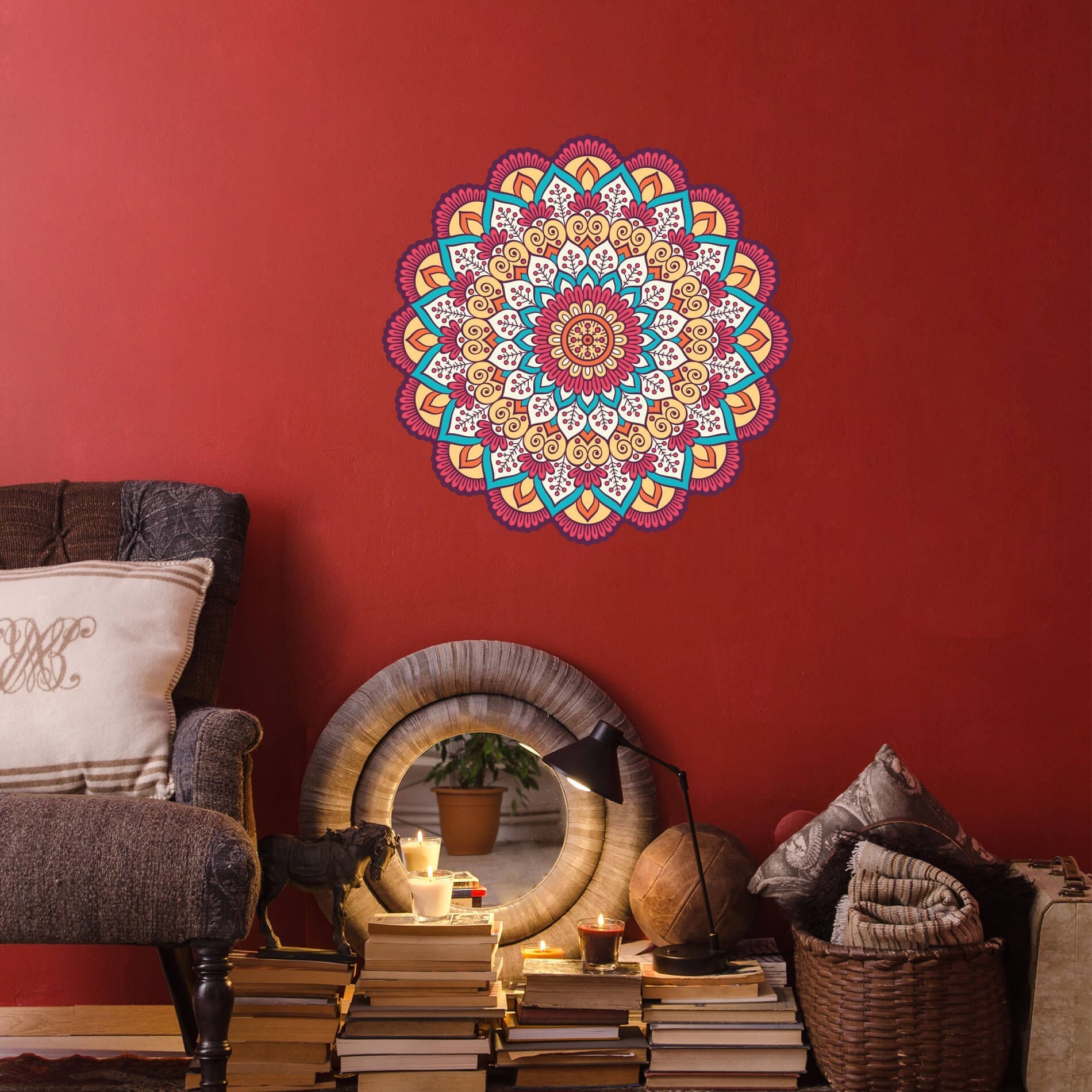 Adesivo de Parede para Sala Mandala Vermelha