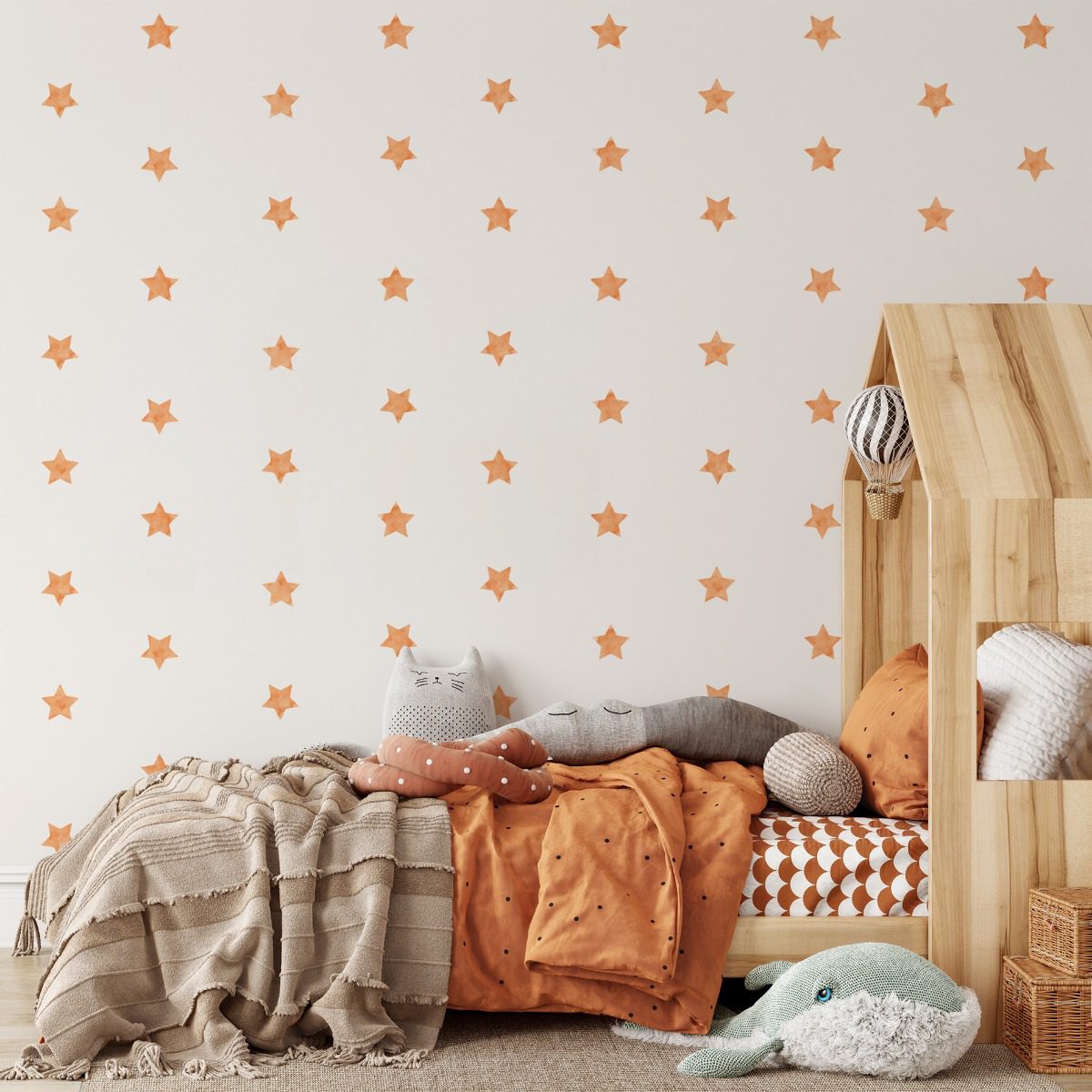 Adesivo de Parede Estrelas Aquarela Laranja 54un