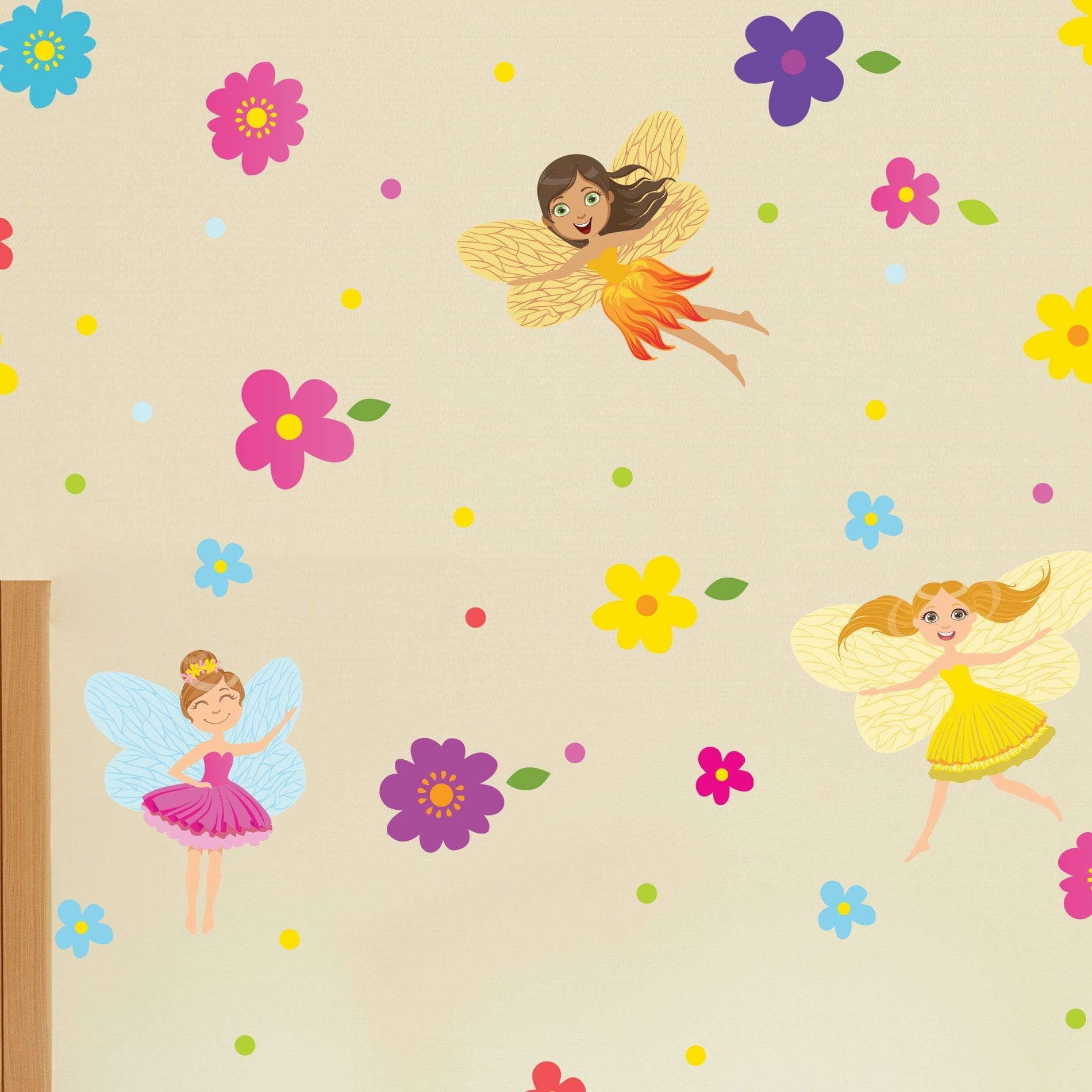 Adesivo de Parede Infantil Fadas e Flores