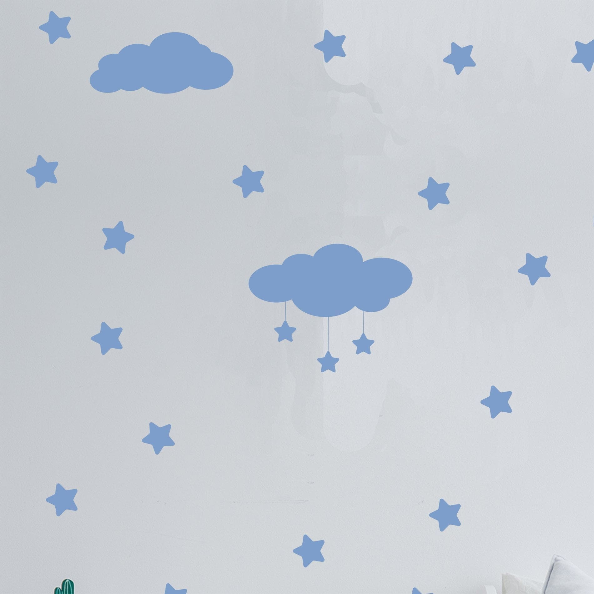 Adesivo de Parede Infantil Nuvens Lua e Estrelas Azul