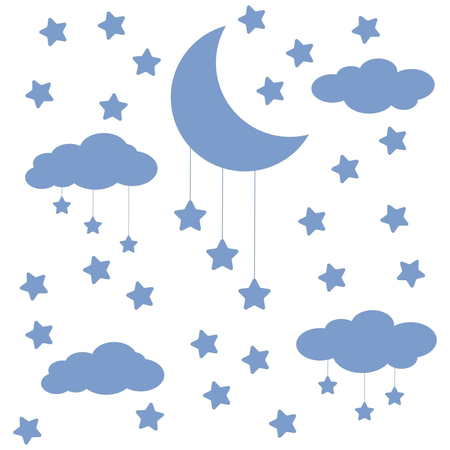 Adesivo de Parede Infantil Nuvens Lua e Estrelas Azul