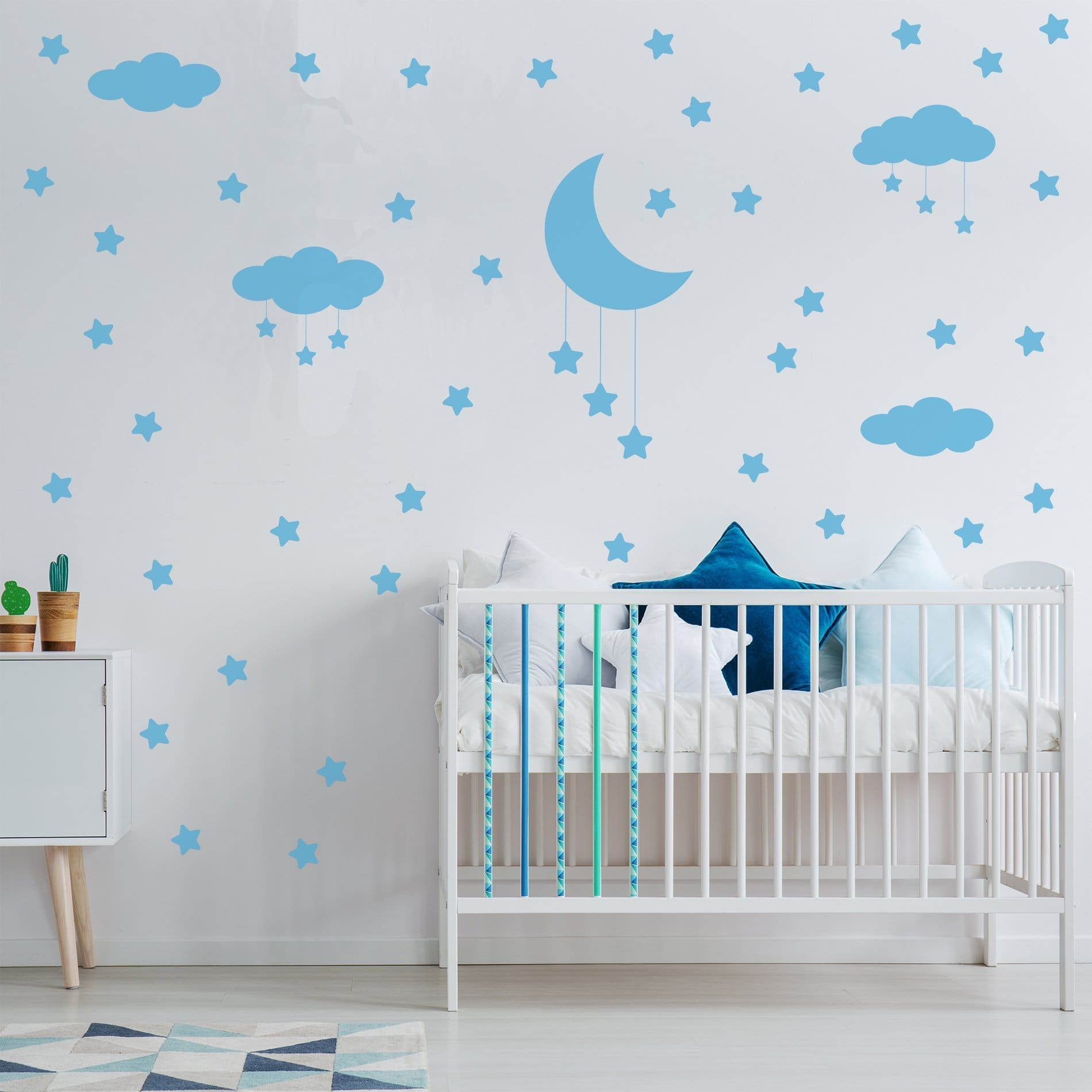 Adesivo de Parede Infantil Nuvens Lua e Estrelas Azul