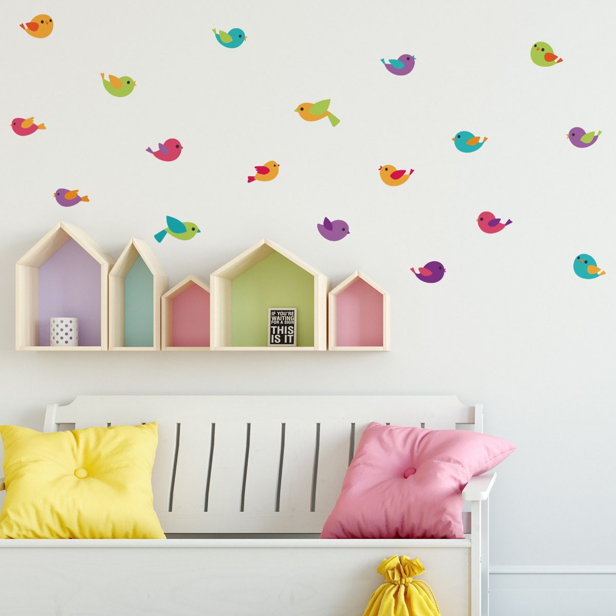 Adesivo de Parede Passarinhos Coloridos 18un Cobre 1m²