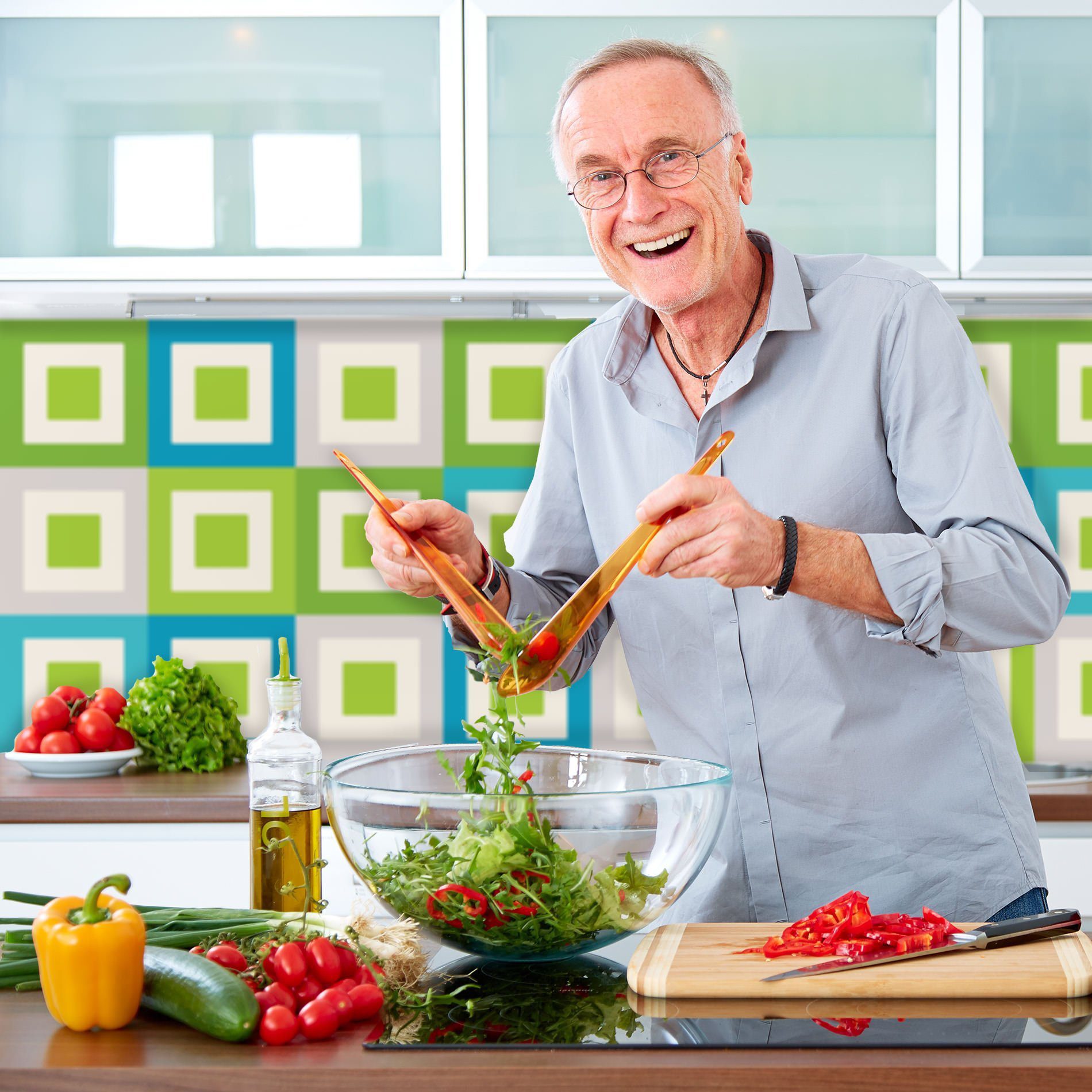 Adesivo de Azulejo Verde Geométrico Equilíbrio