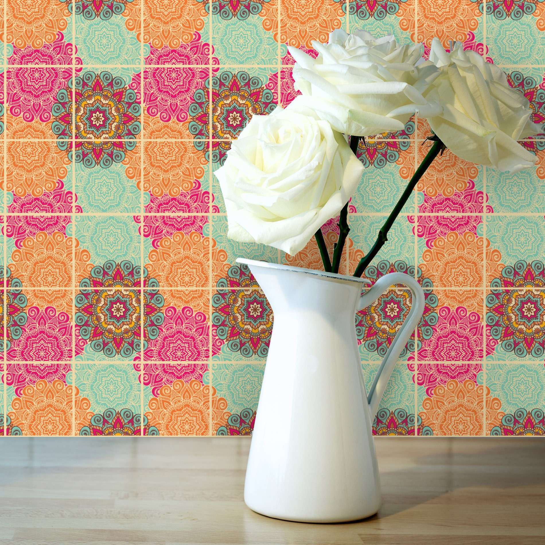 Adesivo de Azulejo Floral Boho para Cozinha 