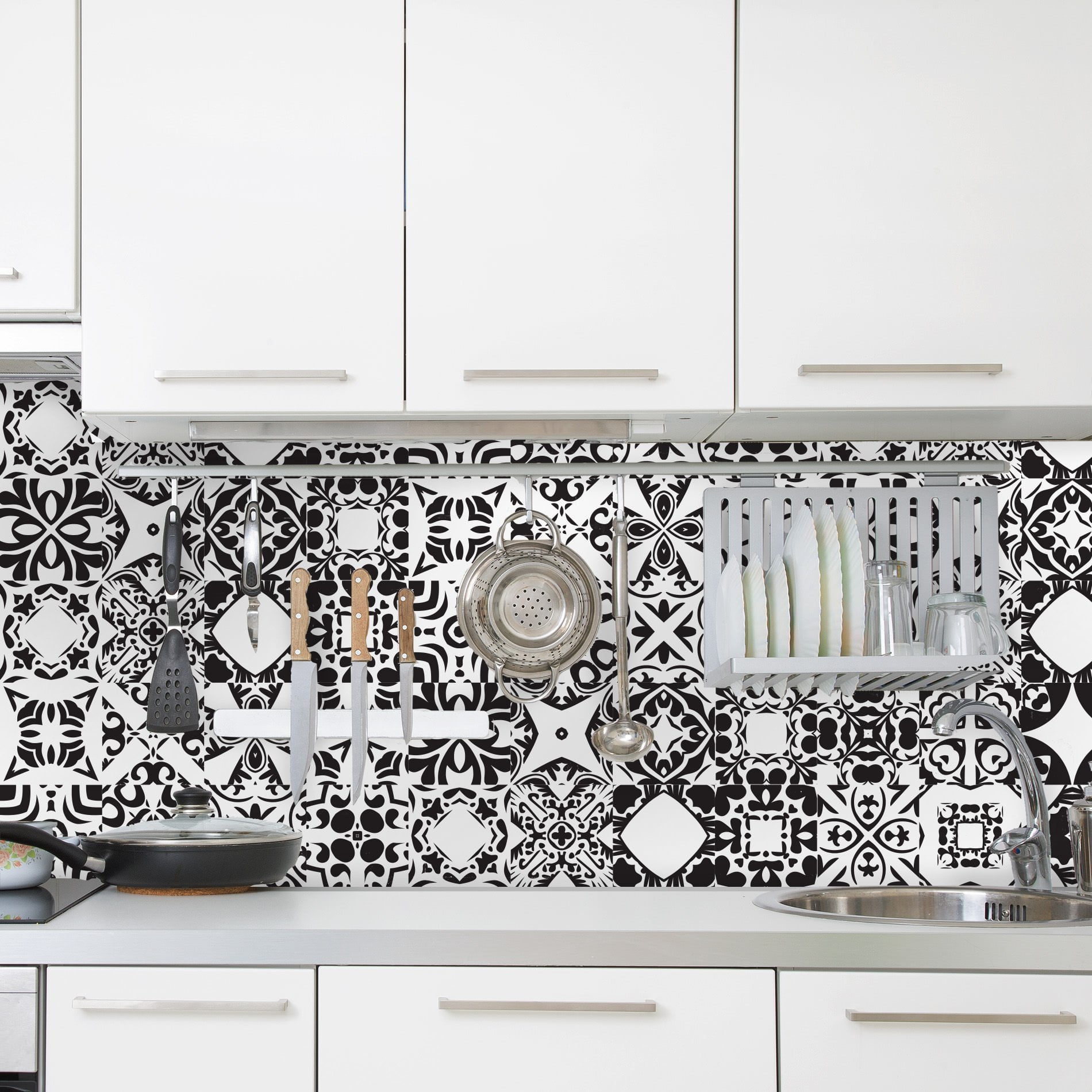 Adesivo de Azulejo Preto e Branco Évora