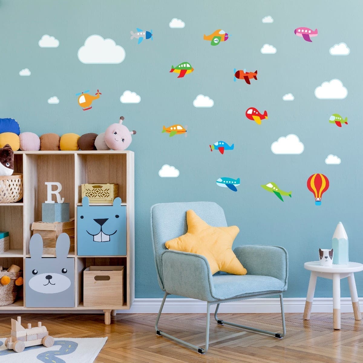 Adesivo de Parede para Quarto de Bebê Aviões e Nuvens