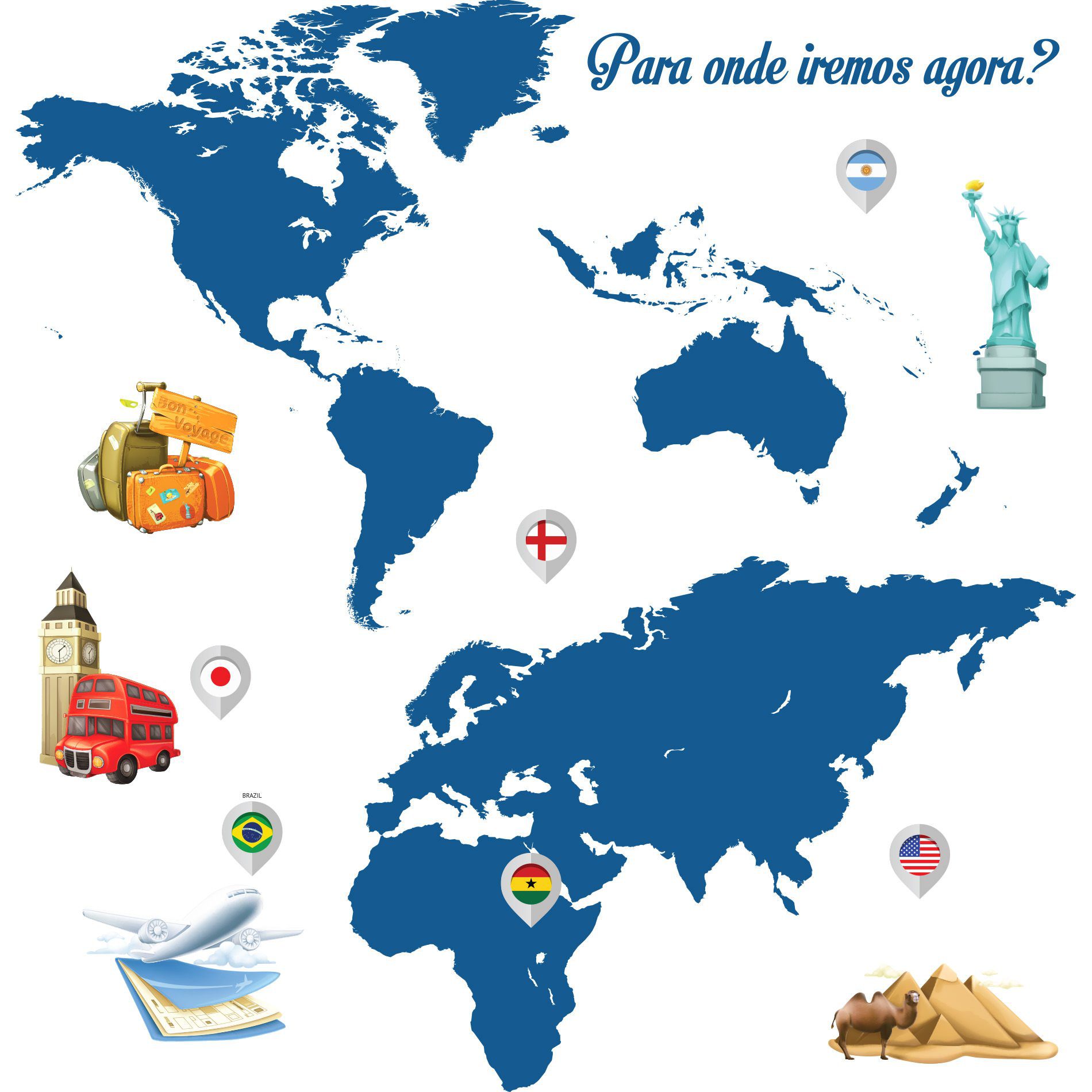 Adesivo de Parede Mapa Mundo Afora 122x60cm e Adesivos Pins