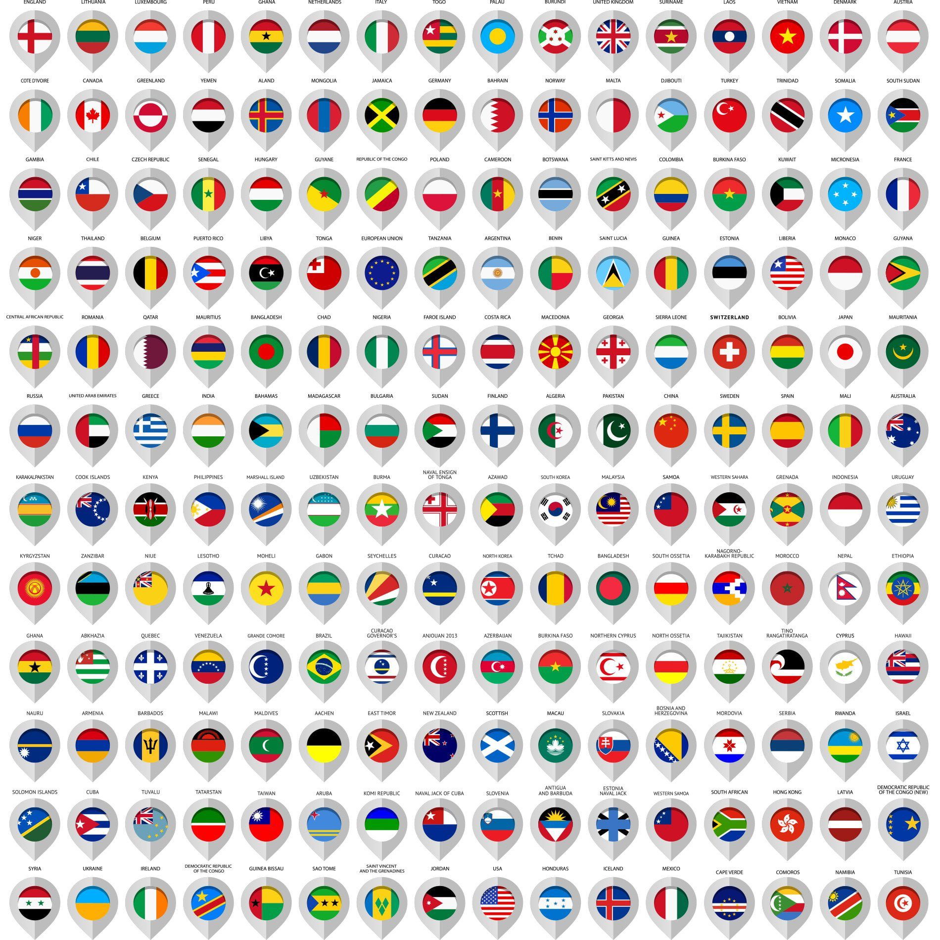 Adesivo de Parede Cartela de Pin Países