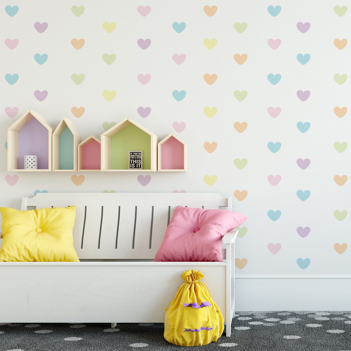 Adesivo de Parede Infantil Corações Aquarela 55un