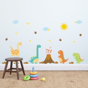 Adesivo Dinossauro e Vulcão Infantil para Parede Cobre 1m²