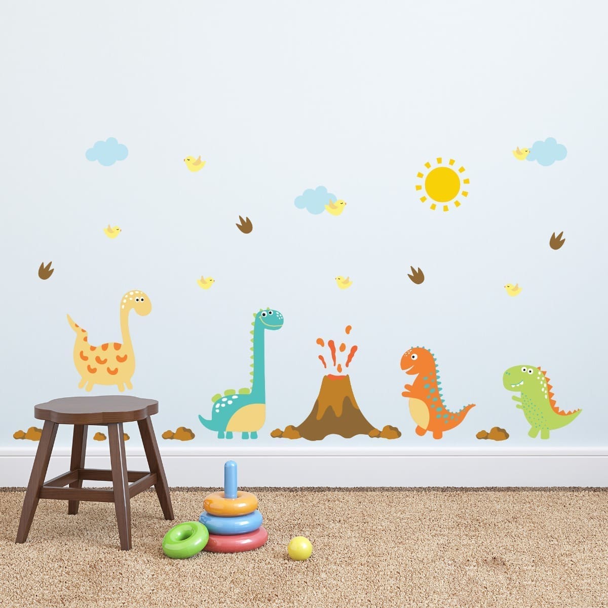 Adesivo Dinossauro e Vulcão Infantil para Parede Cobre 1m²